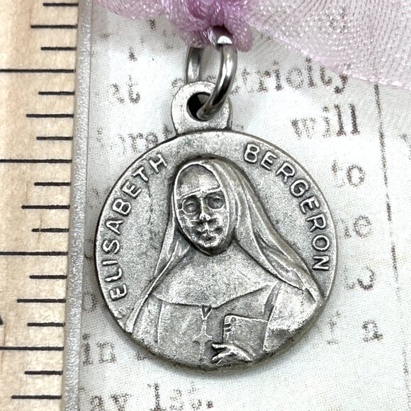 Vintage Sister Elisabeth Bergeron Silver Plated Catholic Religious Medal Pendant - Picture 1 of 9